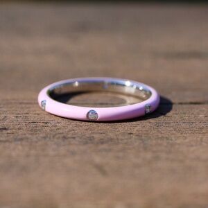 Light Pink Rainbow Enamel Band, Sterling Silver Stacking Ring